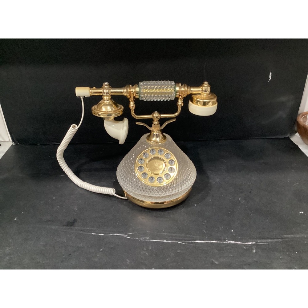 VINTAGE TT SYSTEMS TTS-2000 VICTORIAN STYLE GOLD & CRYSTAL GLASS DESK TELEPHONE*